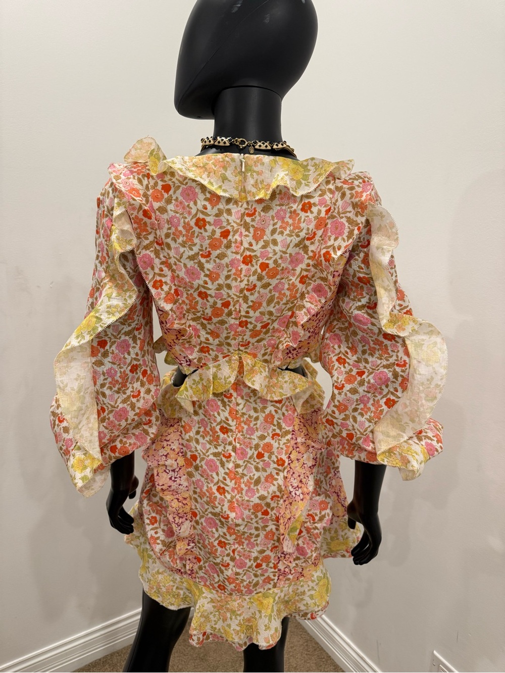 Zimmermann Floral Patchwork Ruffle Cutout Tie Front Mini Dress Size 2 - Picture 9 of 14